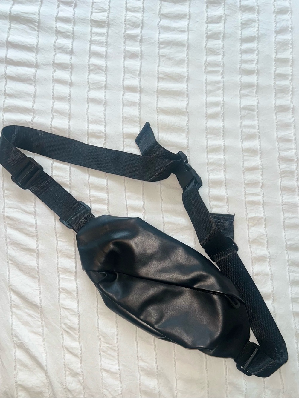 Sleek Black Faux Leather Fanny Pack/cross body bag